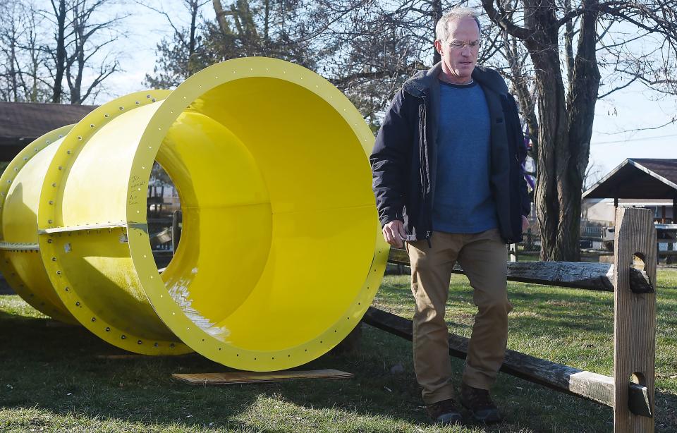 Steve Gorman, president of Waldameer Park & Water World, shows some of the parts to be used in a new water slide.