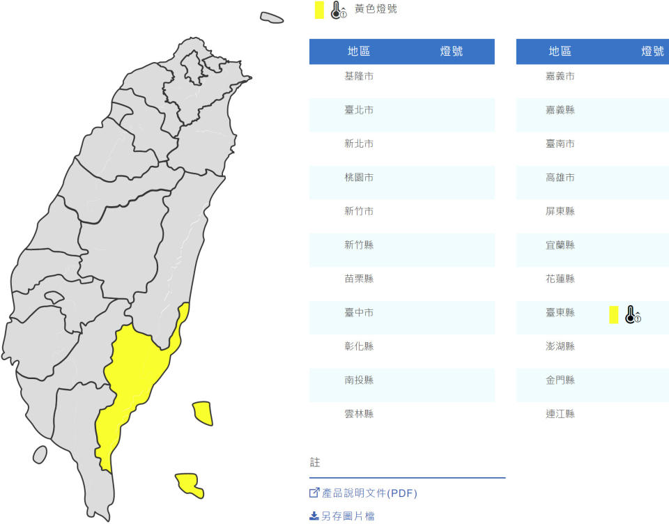 氣象局針對台東縣發布黃色燈號，中午前後恐出現逾36℃高溫。
