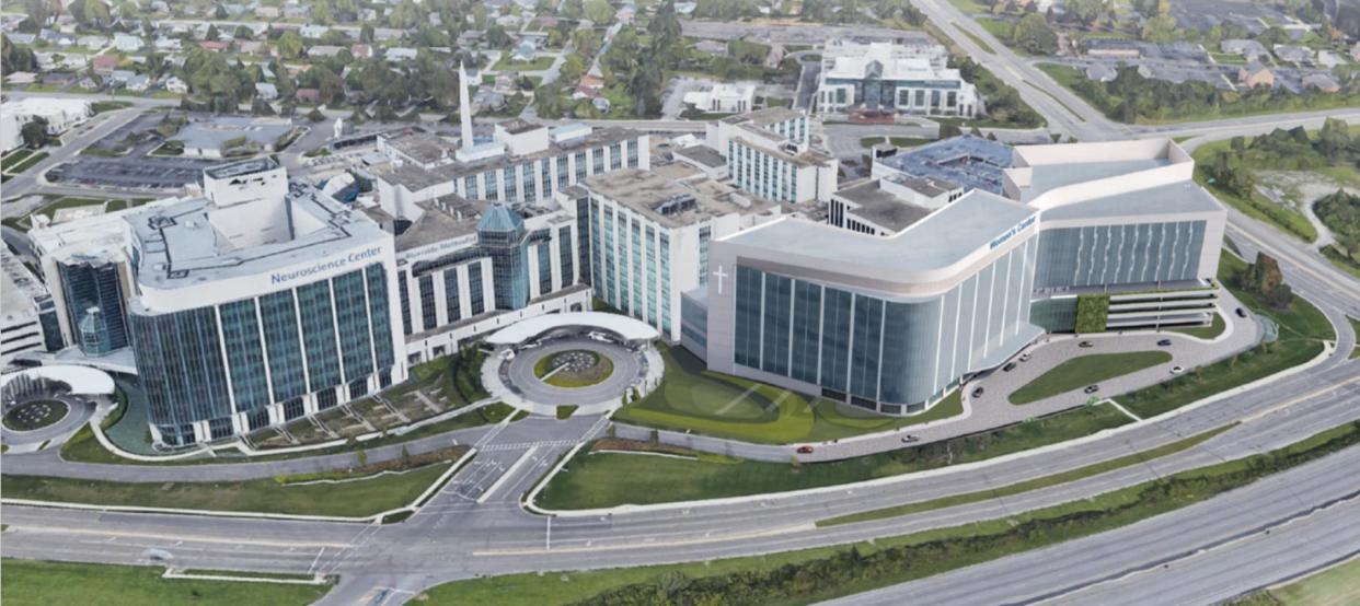 An aerial view released earlier this year by OhioHealth of its Riverside Methodist Hospital campus. OhioHealth employees took the first seven of the Top 10 highest-paid executives and medical specialists at Columbus health care systems in 2021, the most recent year for which record comparisons could be made.