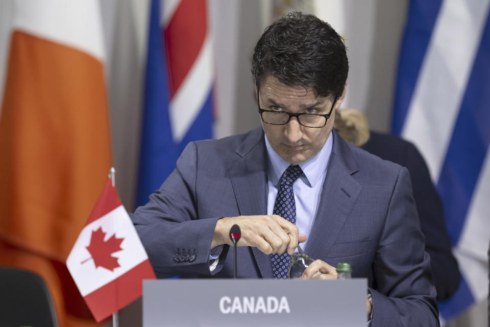 Canada's Prime minister Justin Trudeau attends a plenary session, during the Summit on peace in Ukraine, in Obbürgen, Switzerland, Sunday, June 16, 2024. (Urs Flueeler/Keystone via AP)