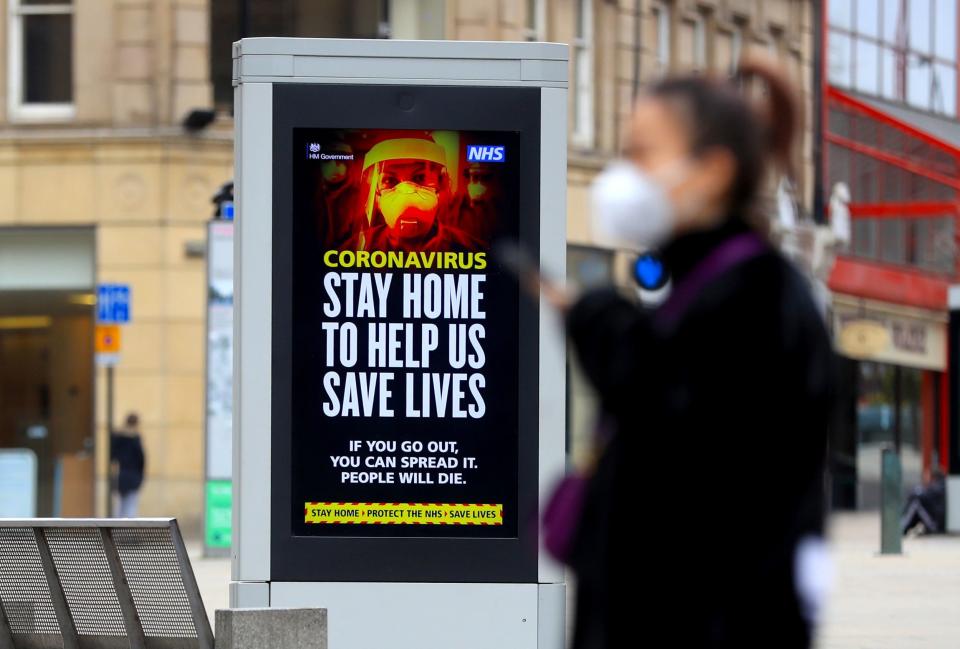 Electronic billboards displays a message warning people to stay home in Sheffield (PA)