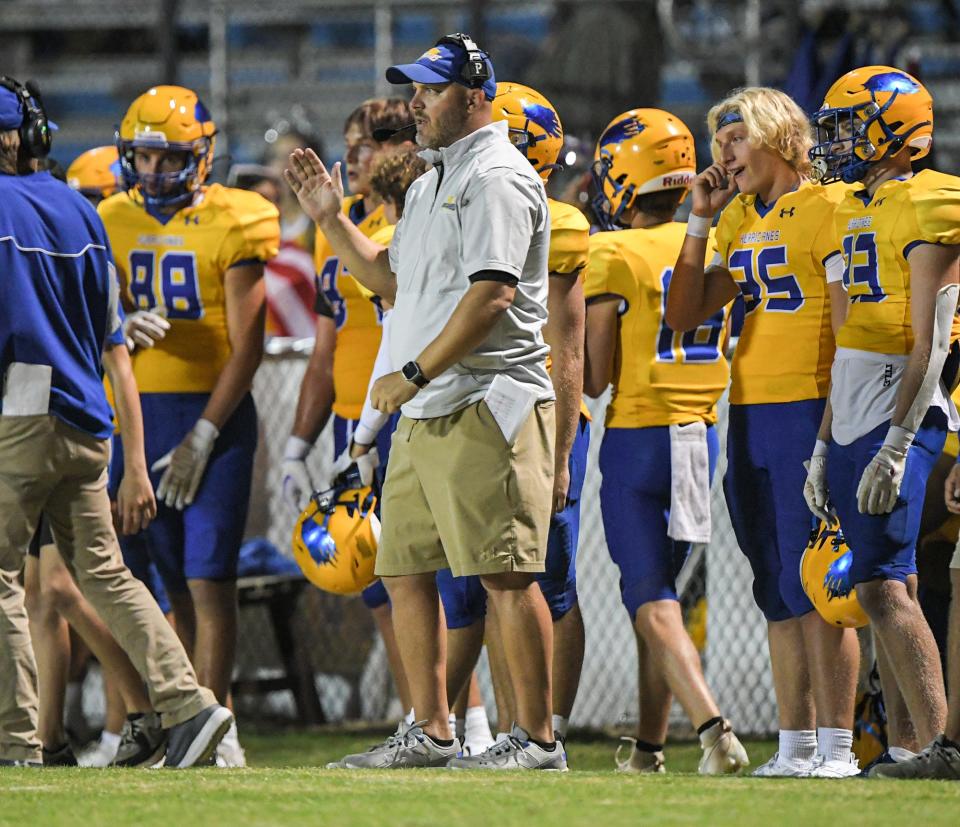 Wren Head Coach Anthony Frate during the fourth quarter at Wren High School in Piedmont, S.C. Friday, September 22, 2023.