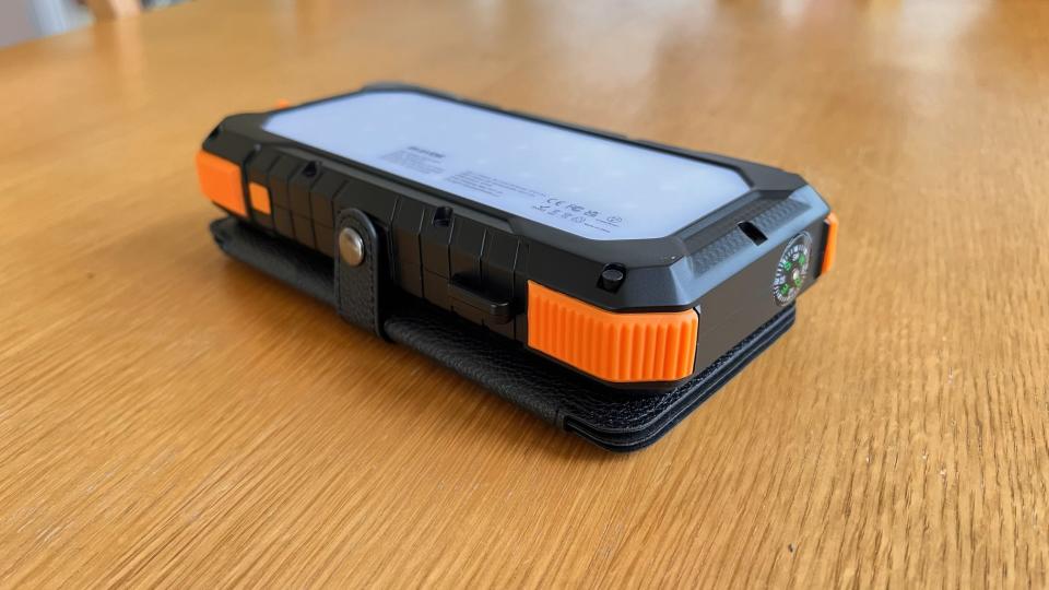 The Blavor PN-W12-Pro power bank shown folded with its LED light panel facing up.