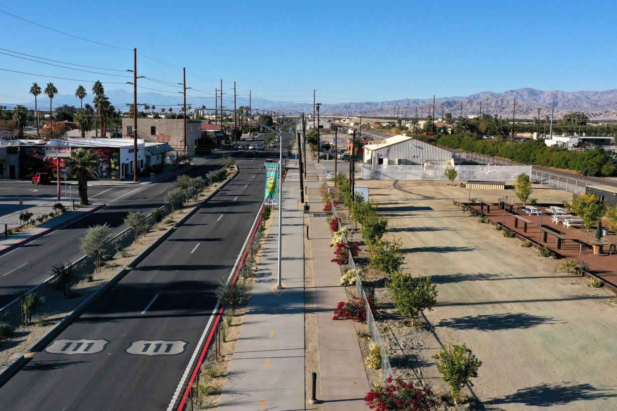 A walking and biking path along Grapefruit Boulevard in Coachella, seen Dec. 8, is part of the city's recent "Urban Greening and Connectivity Project."