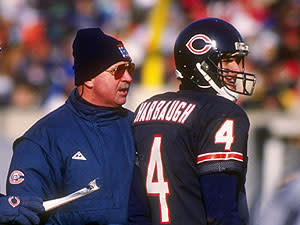 Jim Harbaugh with then-Bears coach Mike Ditka in '91