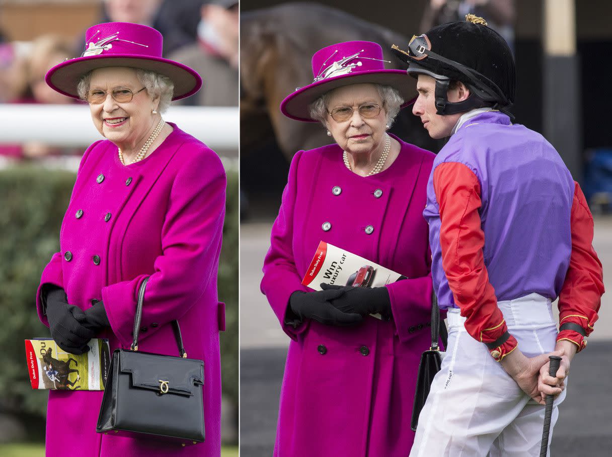 Just days shy of her 89th birthday, Queen Elizabeth II appeared to be in good spirits as she attended the Dubai Duty Free Spring Trials Meeting at Newbury Racecourse in Newbury, England. The monarch chatted to arguably the world's best jockey Ryan Moore ahead of his race on April 17, 2015.