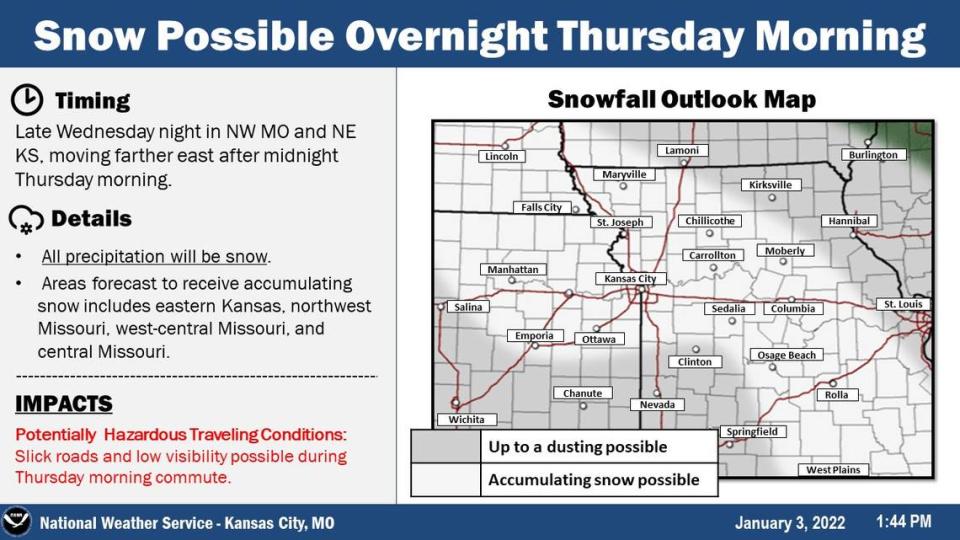 Light snowfall and accumulation is possible this week as frigid temperatures are forecast in the region, according to the National Weather Service.