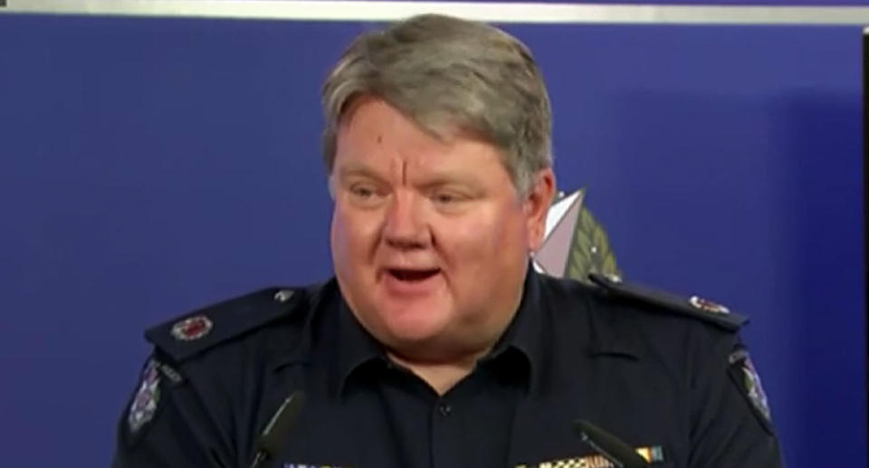 Victoria Police's Assistant Commissioner Luke Cornelius addressing the media in Melbourne. Source: ABC