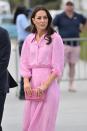 <p> Embracing the spring, Kate wore this pink floral maxi dress by Rixo with an identical candy coloured Emmy London Natasha clutch as she and Prince William stepped out during their 2022 visit to The Bahamas. Kate accessorised with a pair of Finlay and Co sunglasses and her go-to Castaner espadrille wedges. </p>
