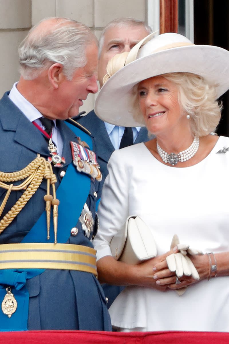 <p>On the balcony of Buckingham Palace to watch a flypast to mark the centenary of the Royal Air Force. </p>