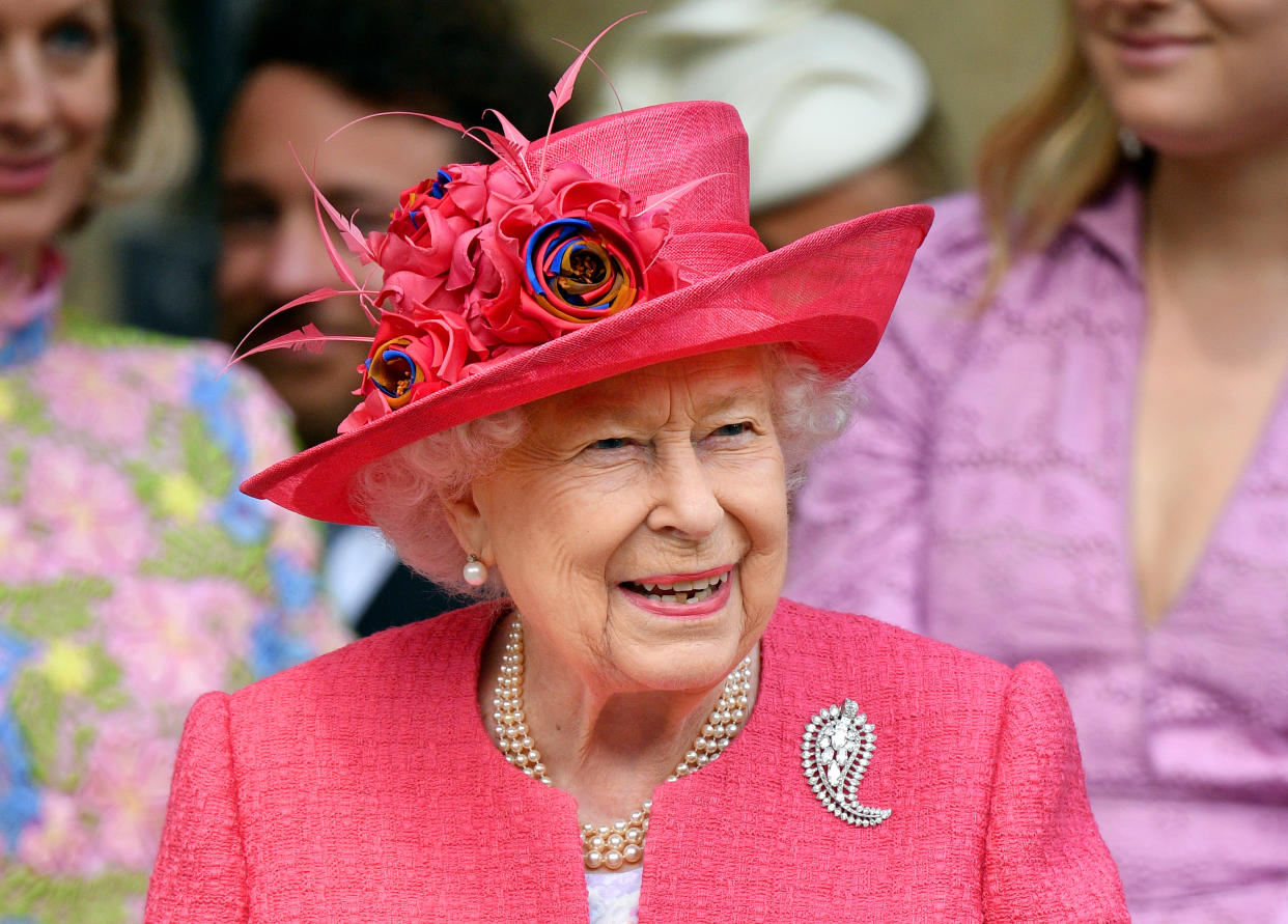 WINDSOR, UNITED KINGDOM - MAY 18: (EMBARGOED FOR PUBLICATION IN UK NEWSPAPERS UNTIL 24 HOURS AFTER CREATE DATE AND TIME) Queen Elizabeth II attends the wedding of Lady Gabriella Windsor and Thomas Kingston at St George's Chapel on May 18, 2019 in Windsor, England. (Photo by Pool/Max Mumby/Getty Images)