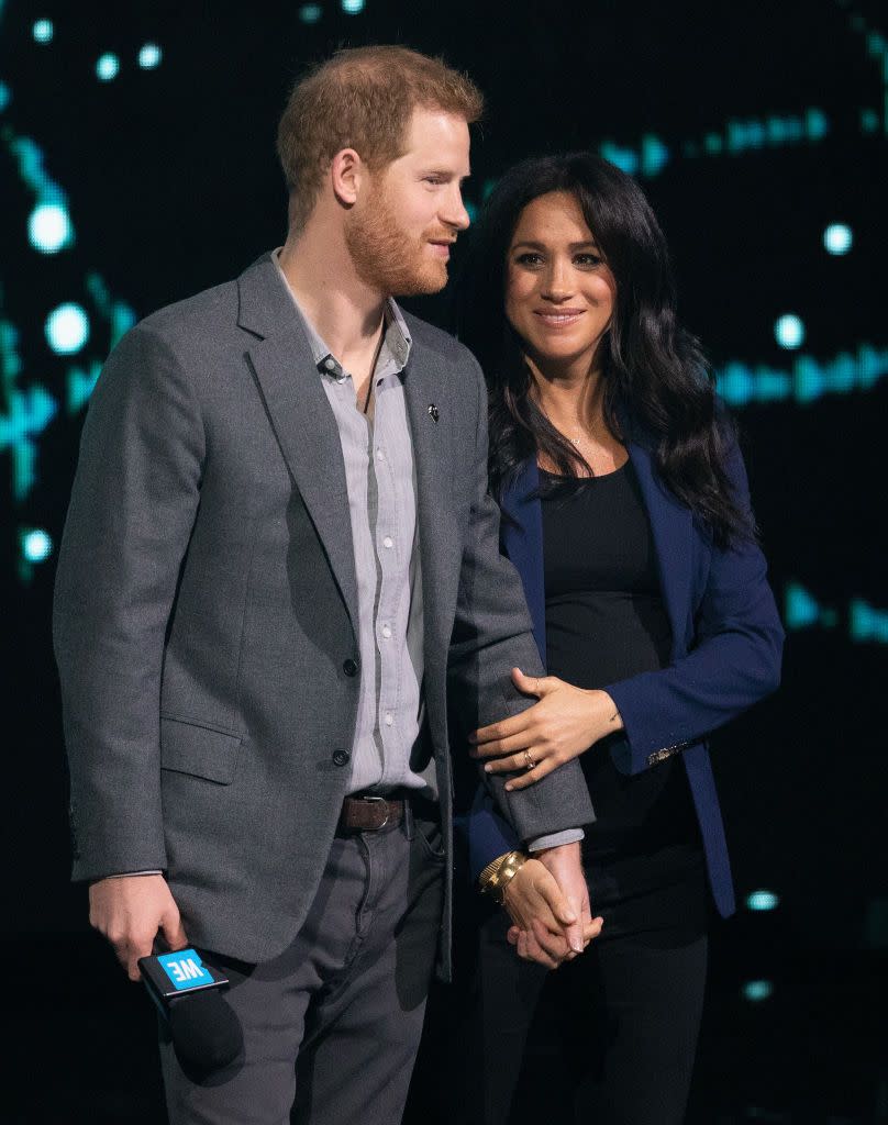 <p>Harry and Meghan also squeezed in a double hand hold while<a href="https://www.townandcountrymag.com/society/tradition/a26710388/meghan-markle-surprise-appearance-prince-harry-we-day/" rel="nofollow noopener" target="_blank" data-ylk="slk:on stage;elm:context_link;itc:0;sec:content-canvas" class="link "> on stage</a> on WE Day.</p>