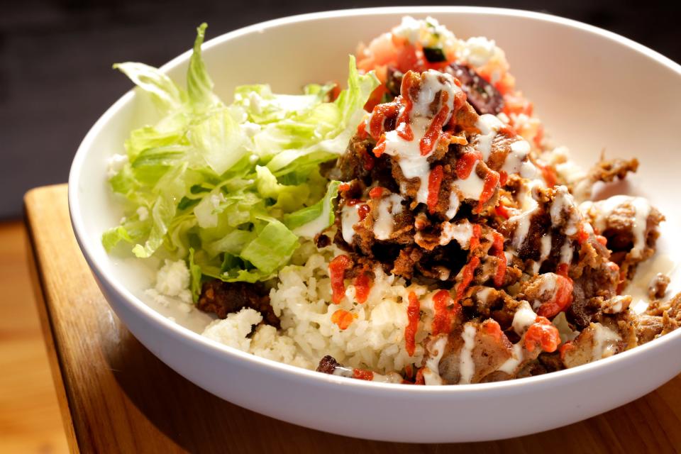 The Greek Bowl with lamb shawarma at newly opened Just Kitchen Jax, a fast-casual Mediterranean restaurant at 13423 Beach Blvd. in Jacksonville.