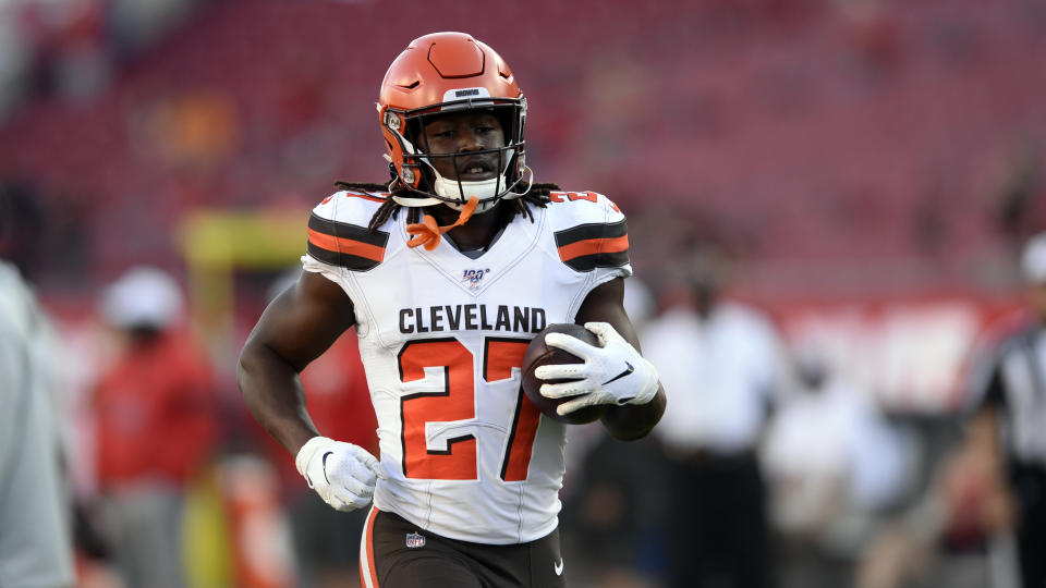 Cleveland Browns running back Kareem Hunt will miss the first half of the season. (AP)