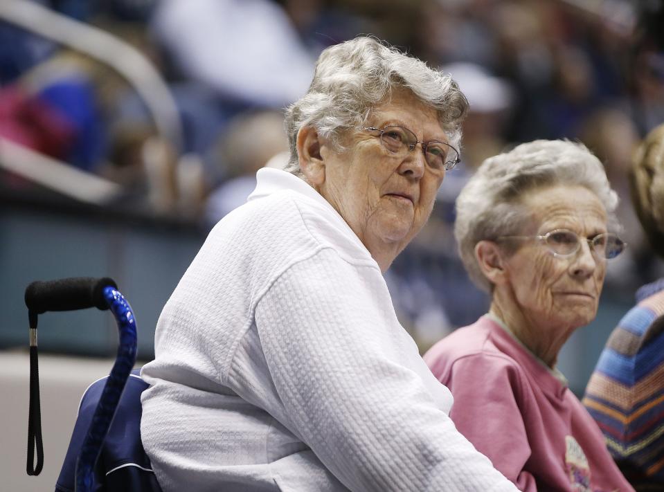 Former Brigham Young Cougars volleyball coach Elaine Michaelis watches a game in Provo on Thursday, Feb. 23, 2017. | Jeffrey D. Allred, Deseret News