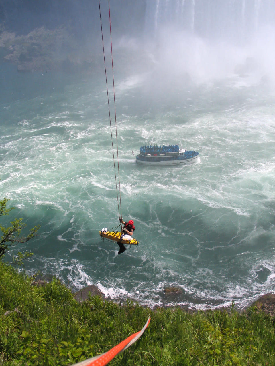 A man is winched to safety after plunging 180ft over Horseshoe Falls on the Canadian side of the Niagara River in an apparent suicide attempt. The survivor is the third person known to have fallen without a safety device and live. A helicopter flew him to Hamilton General Hospital, where he is said to be recovering from critical, but non-life-threatening injuries.