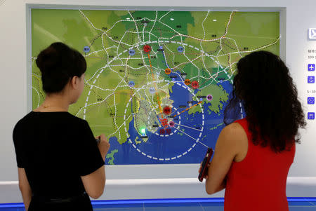 A map showing the Guangdong-Hong Kong-Macau Great Bay Area is displayed inside a Government showroom at Hengqin Island adjacent to Macau, China September 13, 2017. REUTERS/Bobby Yip