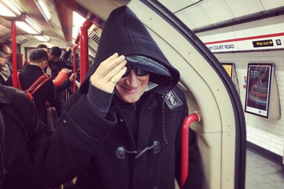 Guess who: Rod Stewart rides a Central Line train on his way to the gig (Instagram/ Penny Lancaster)