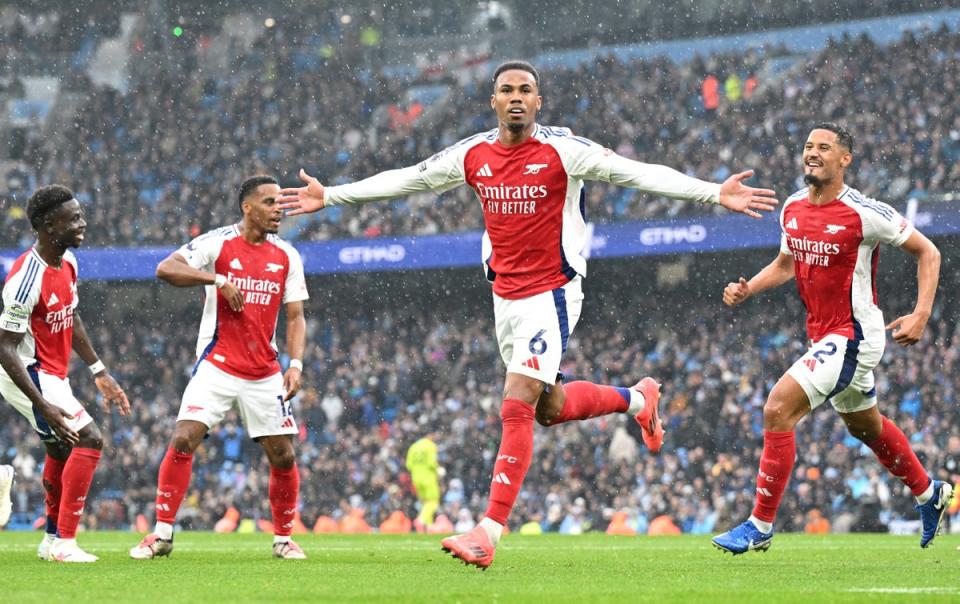 Gabriel was a colossus at the back and put Arsenal on course for what would have been a statement win (Arsenal FC via Getty Images)