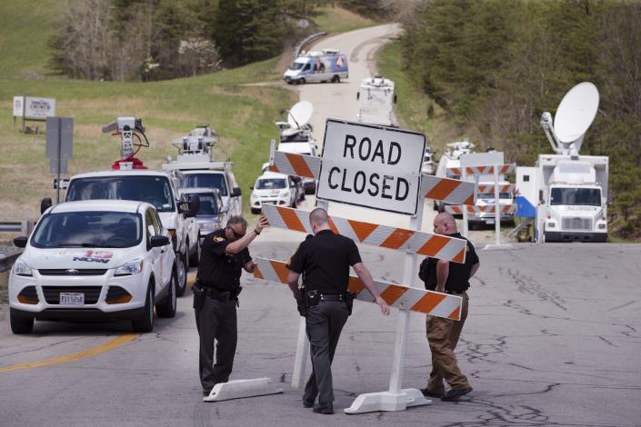 Roadblocks are set up on Union Hill Road.