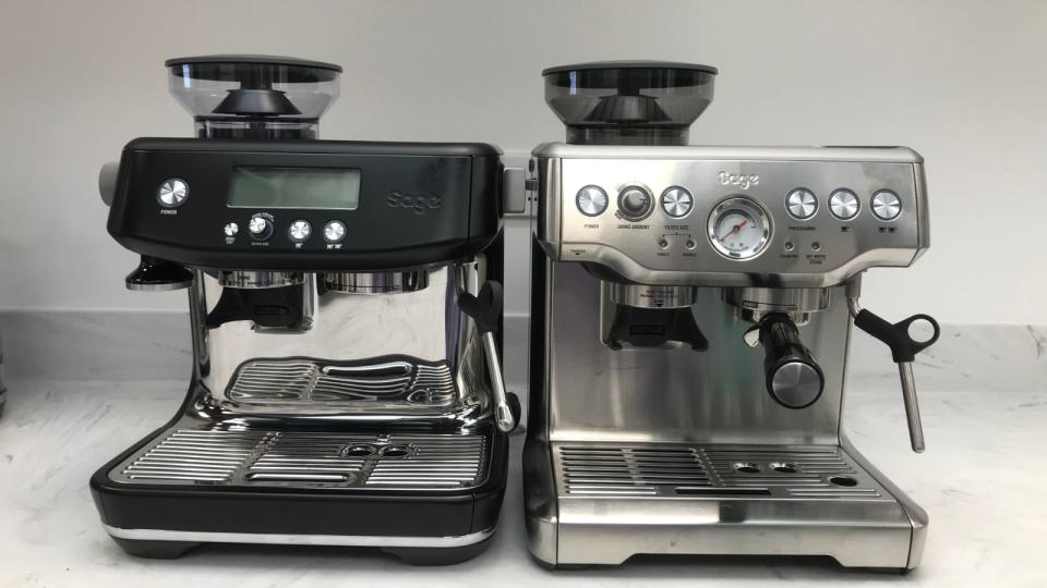 Breville Barista Express next to the Breville Barista Pro