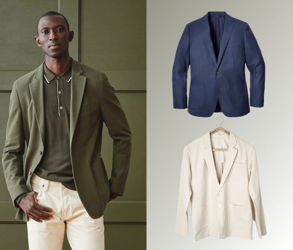 <h3>Avoid: Stiff suit blazer with padding. <br>Embrace: Unstructured jacket with texture</h3><p><em>From left, clockwise: Todd Snyder, Bonobos, Industry of all Nations</em></p><p>A tailored blazer is a crucial building block in a guy's wardrobe and its fit and versatility are key for any situation that requires tailoring. A stiff, padded, and lined blazer gives the impression that you simply separated a suit jacket to pair with jeans and chinos. Instead, opt for an unlined and unstructured blazer. They are refined, no fuss, and mold to your body better, pairing well with everything from wool flannel trousers to chinos to jeans. Bonus points if it has some texture and scrunch, not a straight, sheeny matte finish. Extra bonus points if it is double—breasted.</p><p><strong>Try these jackets:</strong></p>