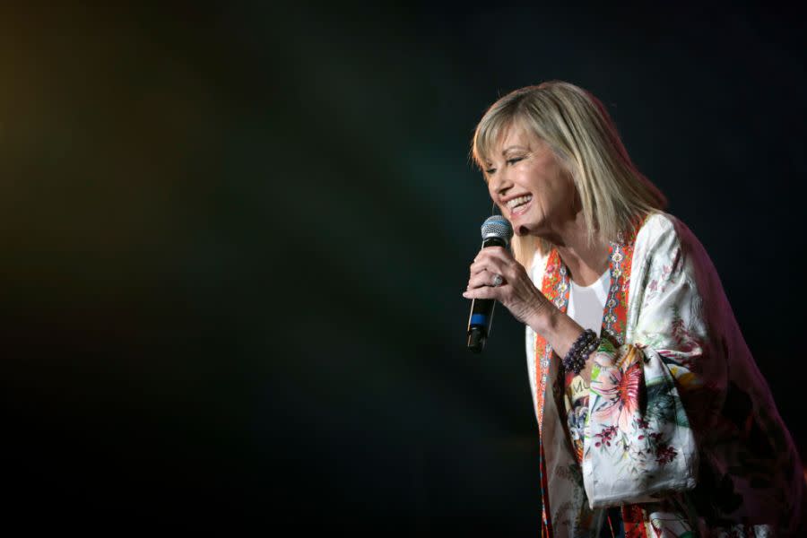 SYDNEY, AUSTRALIA - FEBRUARY 16: Olivia Newton-John performs during Fire Fight Australia at ANZ Stadium on February 16, 2020 in Sydney, Australia. (Photo by Cole Bennetts/Getty Images)
