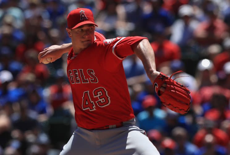 Garrett Richards is throwing 90 mph after having arm trouble last season. (Getty Images/Ronald Martinez)