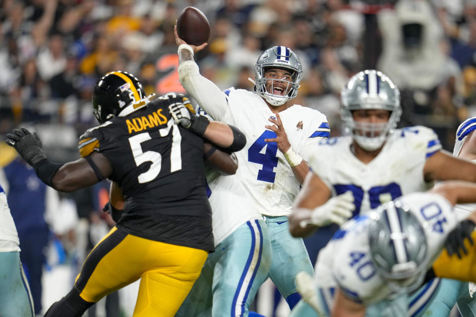 Dallas Cowboys quarterback Dak Prescott threw a game-winning touchdown in the final minutes to beat the Steelers. (AP Photo/Gene J. Puskar)