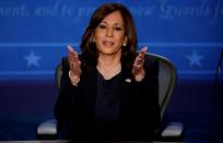 La candidata demócrata a la vicepresidencia, la senadora Kamala Harris, durante el debate de la campaña vicepresidencial con el vicepresidente de los Estados Unidos, Mike Pence, celebrado en el campus de la Universidad de Utah en Salt Lake City, Utah (Estados Unidos), el 7 de octubre de 2020