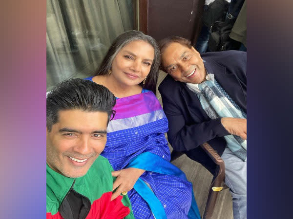 Dharmendra, Shabana Azmi with Manish Malhotra (Image source: Instagram)