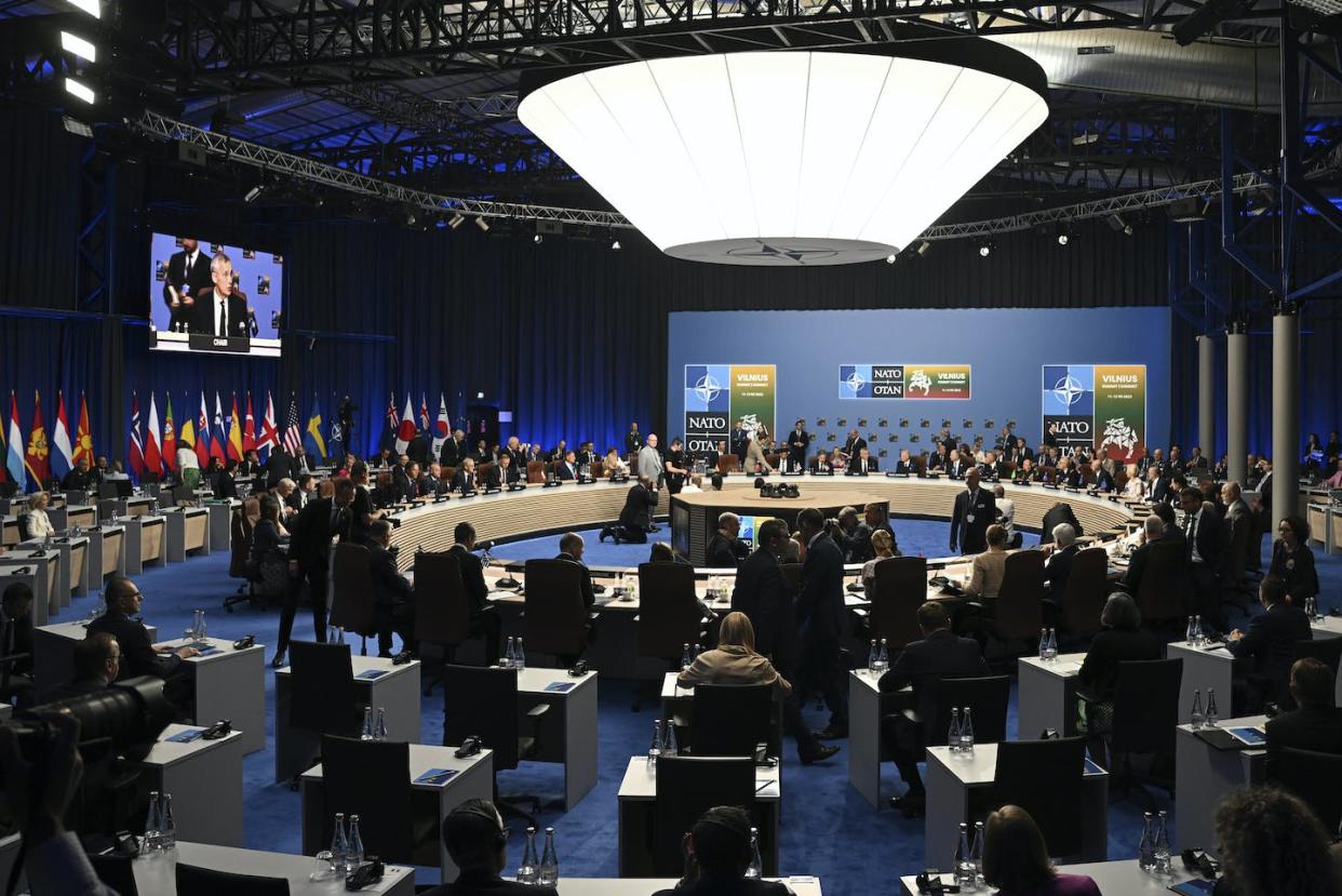 The July 2023 NATO summit in Lithuania saw movement toward expanding the alliance. <a href="https://newsroom.ap.org/detail/LithuaniaNATOSummit/379be0fe4c174cd79e040b362b0c85ad/photo" rel="nofollow noopener" target="_blank" data-ylk="slk:Paul Ellis/Pool Photo via AP;elm:context_link;itc:0;sec:content-canvas" class="link ">Paul Ellis/Pool Photo via AP</a>