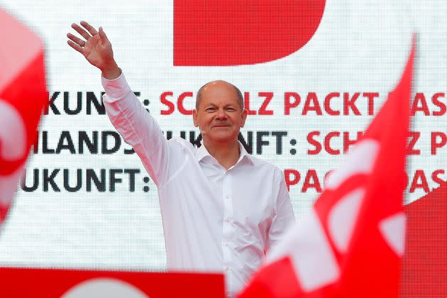 Olaf Scholz, candidat du SPD aux élections législatives allemandes et dont le parti a revendiqué la victoire dès les premiers résultats de sortie des urne.  (Photo: Wolfgang Rattay via Reuters)