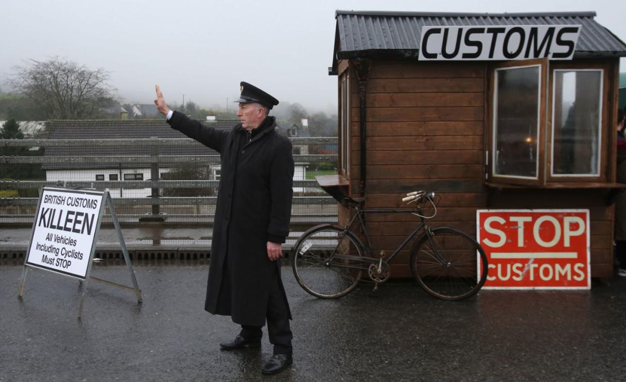 Anti-Brexit campaigners put up a mock Irish border (PA)