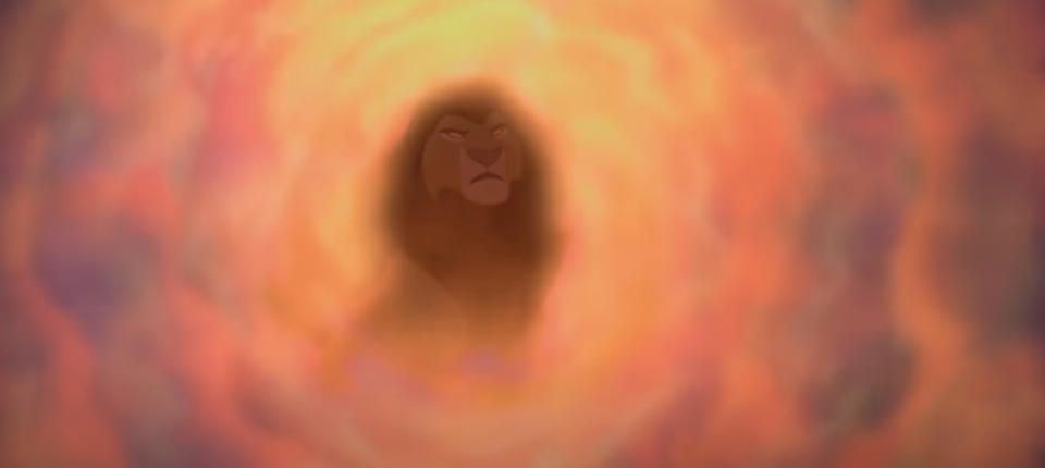 Mufasa's face appears in a swirling cloud formation