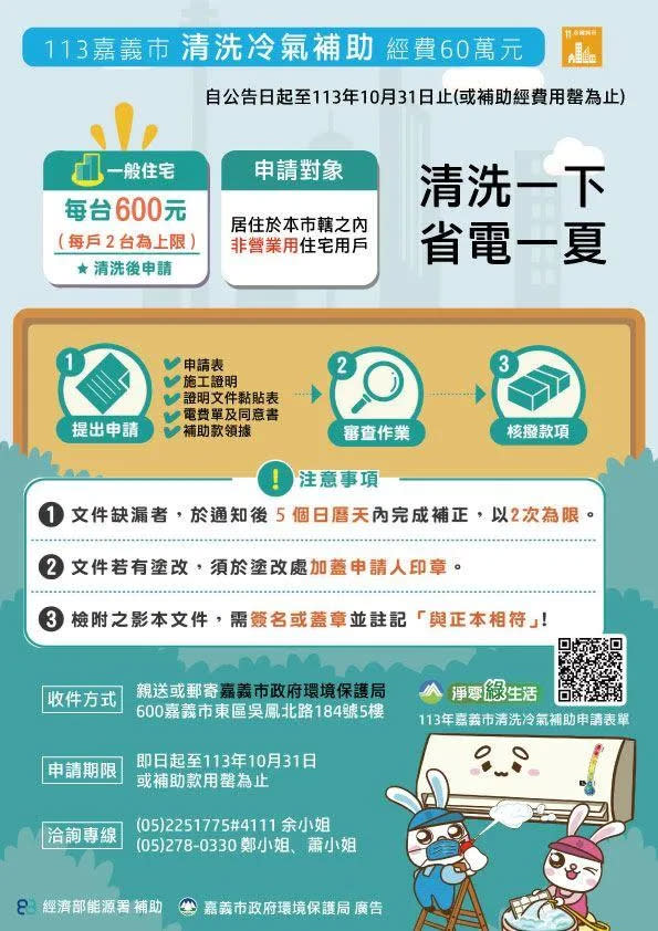 嘉義市政府即日起至10月31日止，推出「113年一般住宅空調清洗維護補助計畫」。（圖／翻攝自嘉義市政府官網）