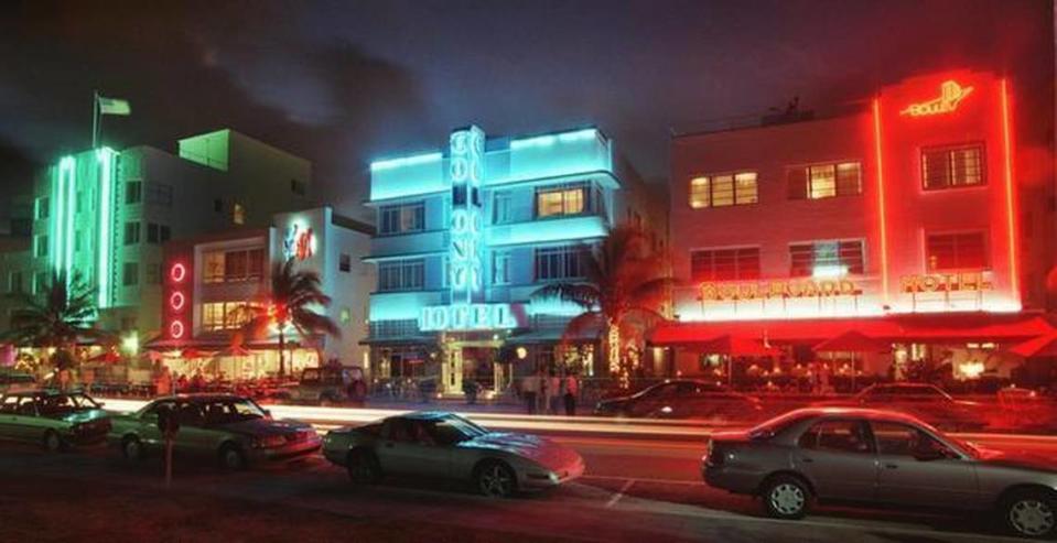 A view of the Ocean Drive historic Art Deco hotels in Miami Beach. Bills advancing in the Florida legislature would override local protections in coastal cities for historic buildings like the Ocean Drive hotels and allow their demolition and redevelopment.