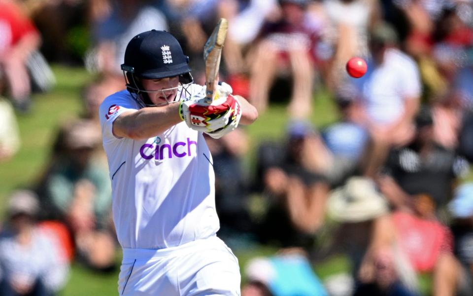 England's Harry Brook bats against New Zealand on the third day of their cricket test match in Tauranga, New Zealand, Saturday - Andrew Cornaga/AP