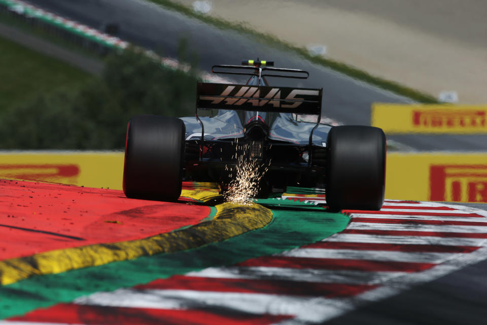 Bumpy ride: Kevin Magnussen takes a trip over the kerbs at Austria’s Red Bull Ring in 2017