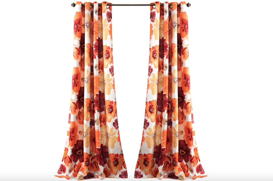 Classic floral print room darkening metal grommets window curtain panel