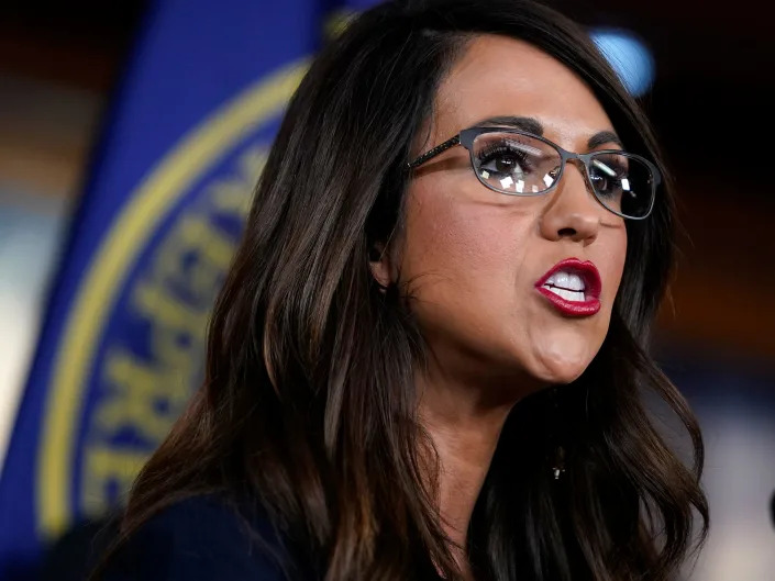 Rep. Lauren Boebert, R-Colo., speaks to reporters at the Capitol in Washington, Wednesday, June 8, 2022.