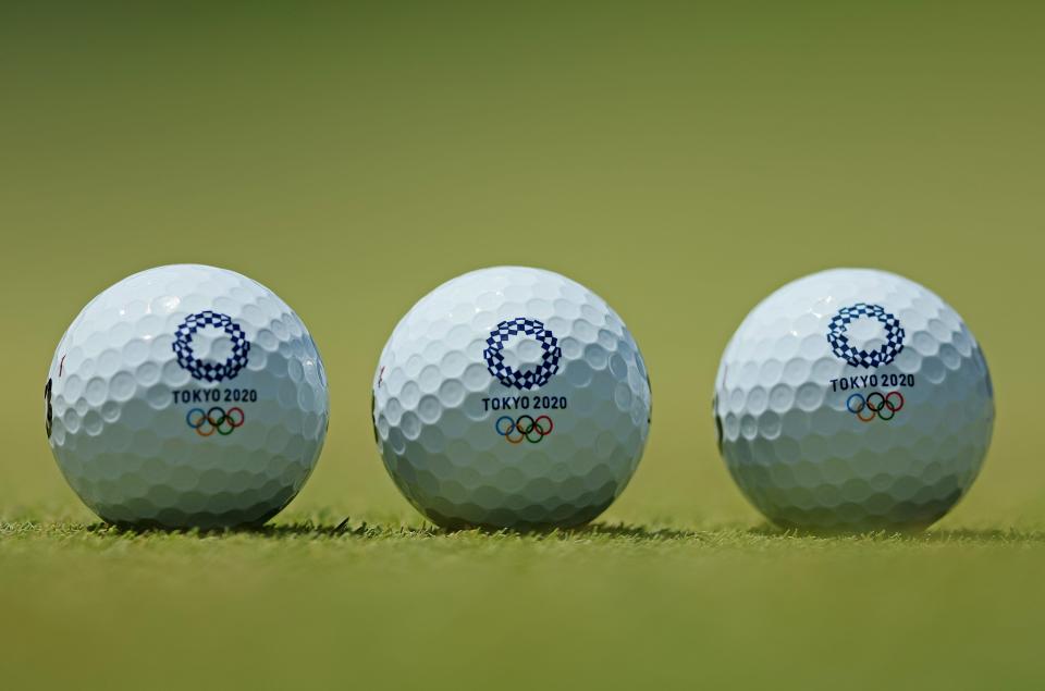 A detail of a golf ball at Kasumigaseki Country Club ahead of the Tokyo Olympic Games on July 25, 2021 in Tokyo, Japan. 