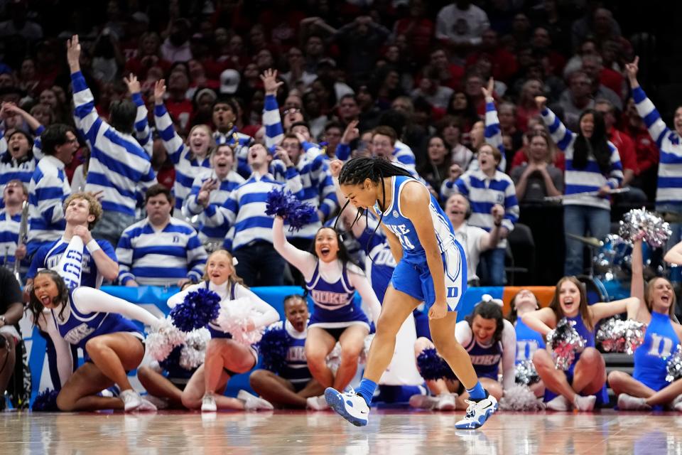 Duke guard Reigan Richardson celebrates during the second half of Sunday's win over Ohio State.