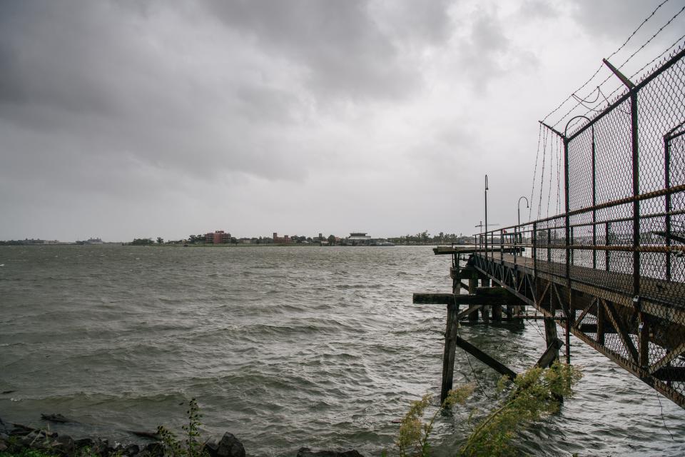 The Mississippi River is seen ahead of Hurricane Ida on Aug. 29, 2021 in New Orleans.