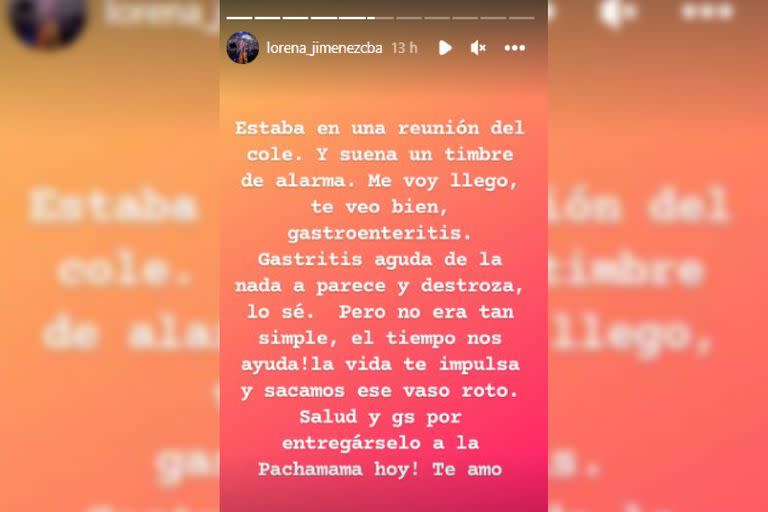 Lorena Jiménez habló sobre la salud de su padre (Foto Instagram @lorena_jimenezcba)