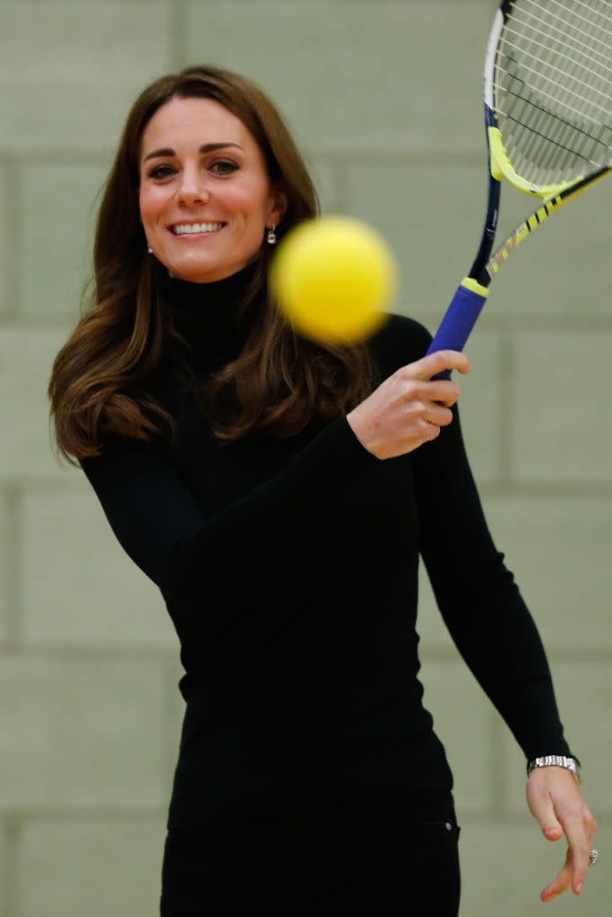 <p>Kate showed off her serve during a visit to the Coach Core Essex apprenticeship program.</p>