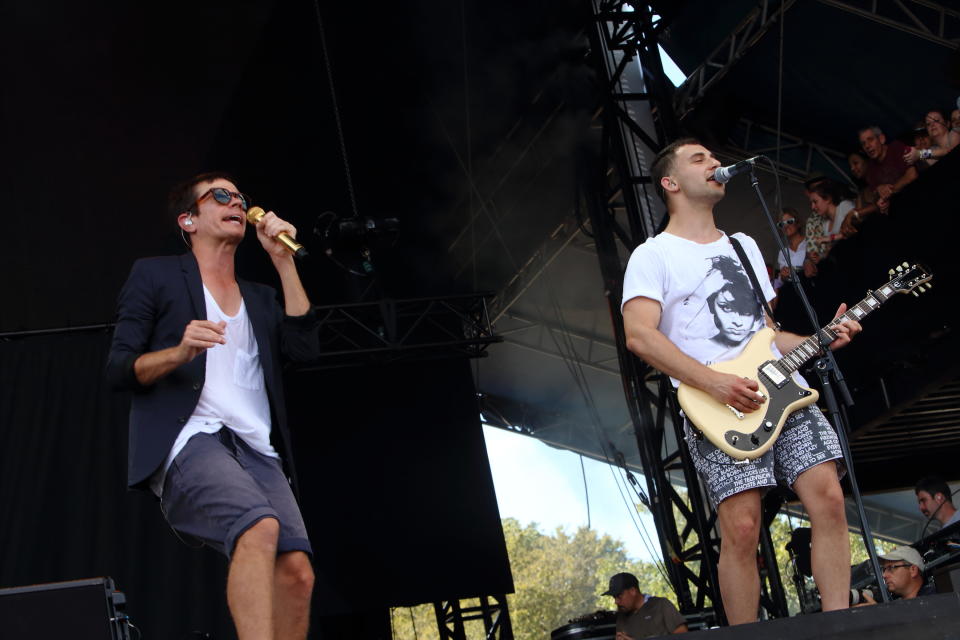 FILE - This Oct. 4, 2013 file photo shows Nate Ruess, left, and Jack Antonoff of fun. performing at the 2013 Austin City Limits Music Festival in Austin Texas. Fun. is part of a breed of newer and lesser known acts who are able to sell out top venues, even if they aren’t selling millions of albums and singles, or dominating with chart-topping tracks and radio airplay.(Photo by John Davisson/Invision/AP, File)