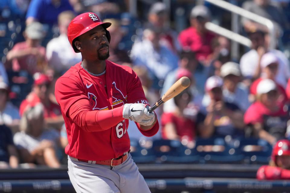 The Cardinals' Jordan Walker went 4-for-4 with 11 total bases in a Feb. 28 spring training game against the Nationals.