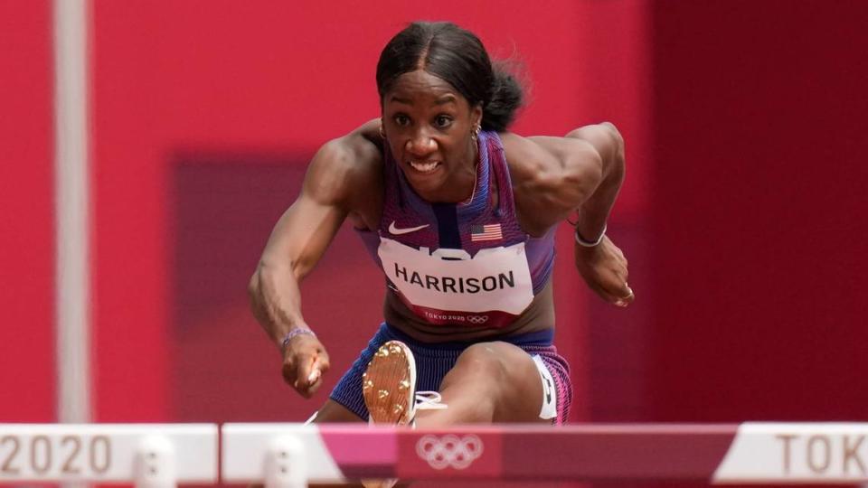 Keni Harrison of Clayton, N.C., ran for the U.S. Olympic team in the final of the women’s 100-meter hurdles.