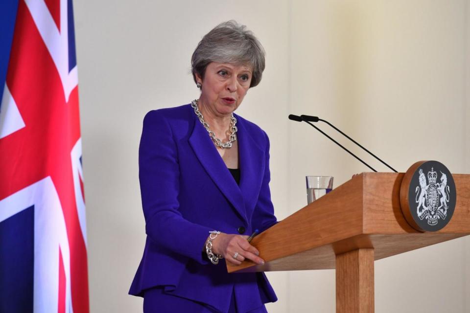 Theresa May addresses a press conference on the sidelines of a EU summit at the European Council in Brussels (AFP/Getty Images)